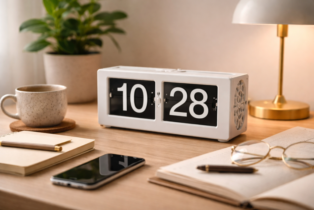 modern workspace with retro clock