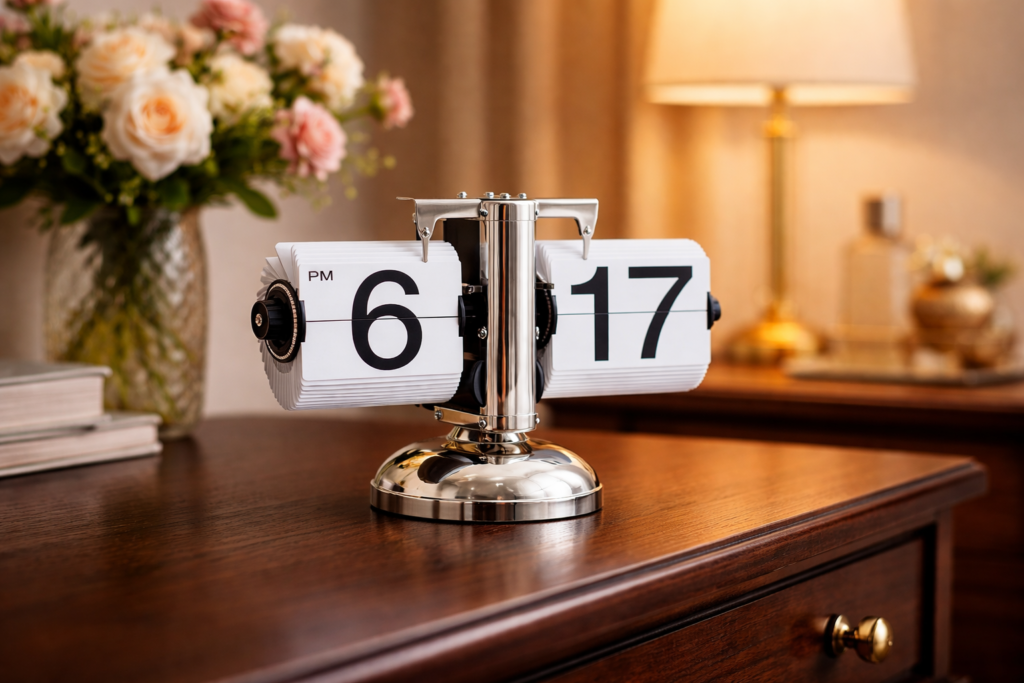 retro clock with soft floral accents